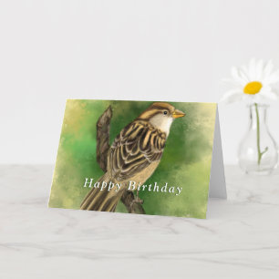 Bonne carte d'anniversaire avec un moineau mignon