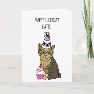 Bonne carte d'anniversaire avec Yorkie et Cupcake