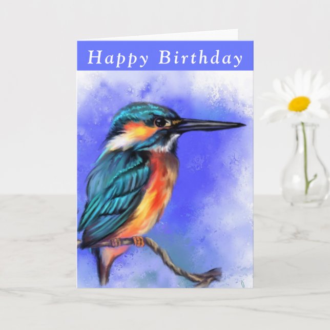 Bonne carte d'anniversaire Belle Kingfisher Bird (Petite plante)