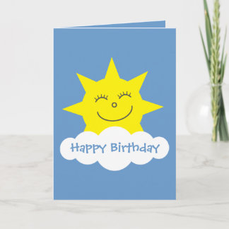 Bonne carte d'anniversaire bleu soleil caricature