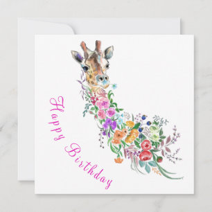 Bonne carte d'anniversaire colorée Giraffe florale