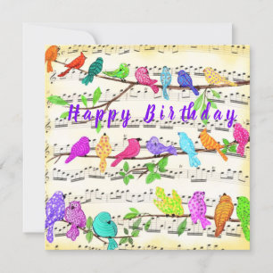 Bonne carte d'anniversaire Colorful Musical Birds 