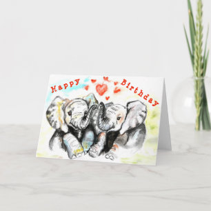 Bonne carte d'anniversaire Couple Elephant - Amour