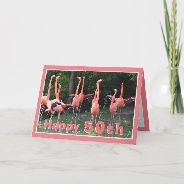 Bonne carte d'anniversaire de 50 Flamants roses (Devant)