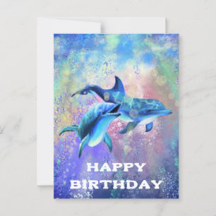 Bonne carte d'anniversaire Dolphins Famille - Pers
