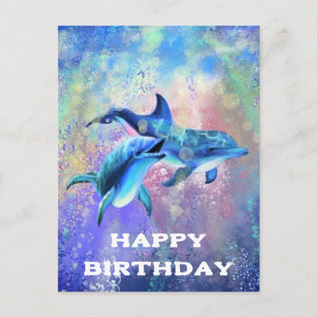 Bonne carte d'anniversaire Dolphins Famille - Pers (Devant)