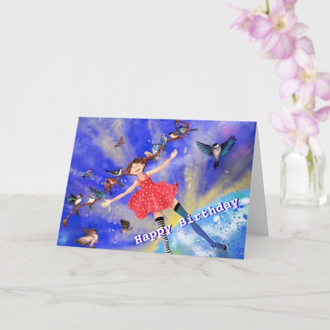 Bonne carte d'anniversaire fille avec oiseaux - Vo (Orchidée)