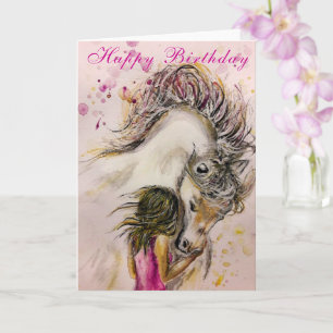 Bonne carte d'anniversaire - Fille et cheval
