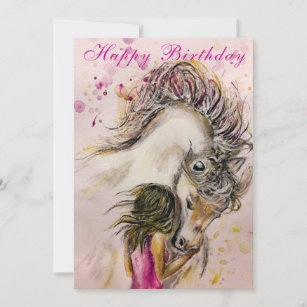 Bonne carte d'anniversaire - Fille et cheval