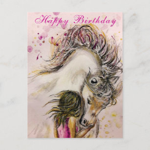 Bonne carte d'anniversaire - Fille et cheval 
