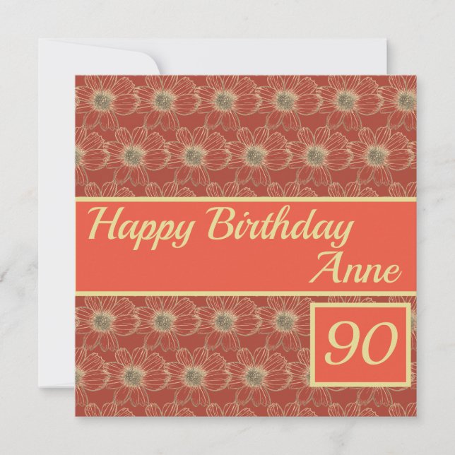 Bonne carte d'anniversaire Floral Gold Maroon pers (Devant)