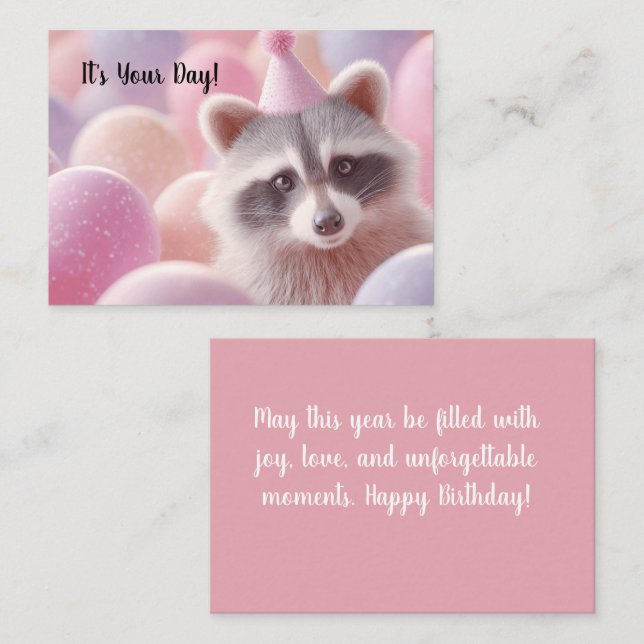 Bonne carte d'anniversaire "Funny Raccoon and Ball (Devant / Derrière)