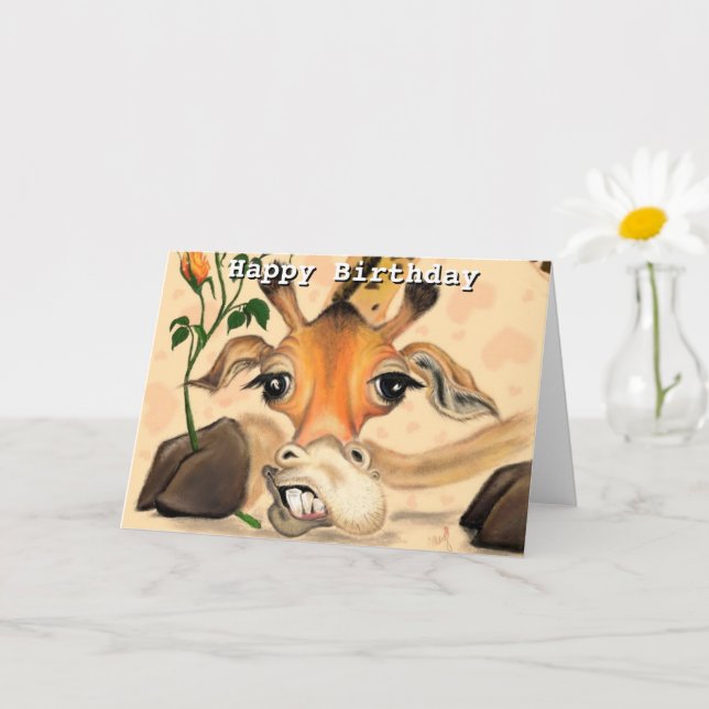 Bonne carte d'anniversaire Giraffe romantique (Petite plante)