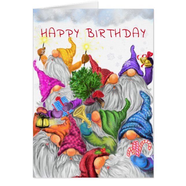 Bonne carte d'anniversaire Gnomes Paty Fun (Devant)