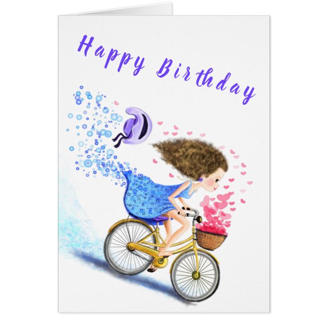 Bonne Carte d'Anniversaire Jeune Fille En Vélo (Devant)