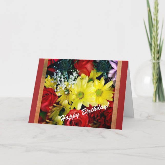 Bonne carte d'anniversaire le dire avec des fleurs (Devant)