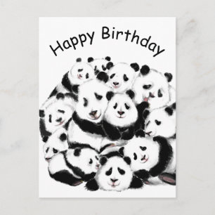 Bonne carte d'anniversaire Pandas famille Happy Hu
