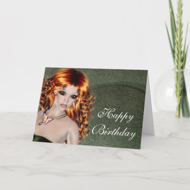 Bonne carte d'anniversaire - Redhead Imaginaire fe (Devant)