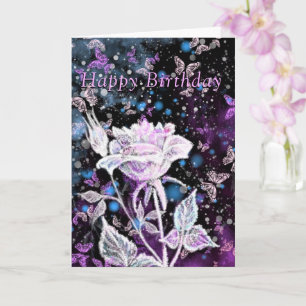 Bonne carte d'anniversaire Rose d'hiver et papillo