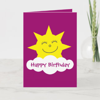 Bonne carte d'anniversaire rose soleil caricature