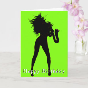 Bonne carte d'anniversaire Saxo Jazz Girl - Romant