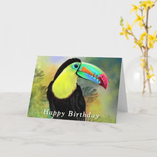 Bonne carte d'anniversaire Toco Tropical Toucan Bi (Fleur jaune)