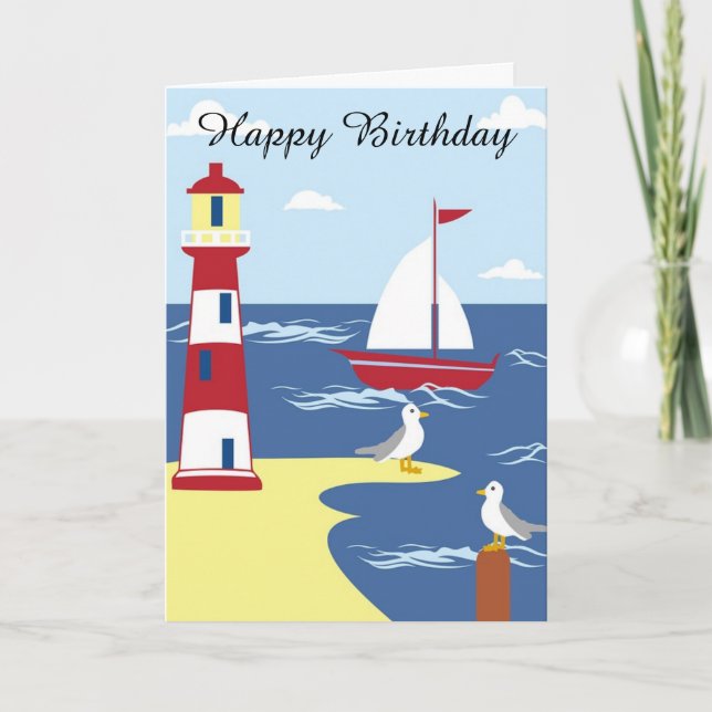 Bonne carte d'anniversaire Voilier et phare (Devant)
