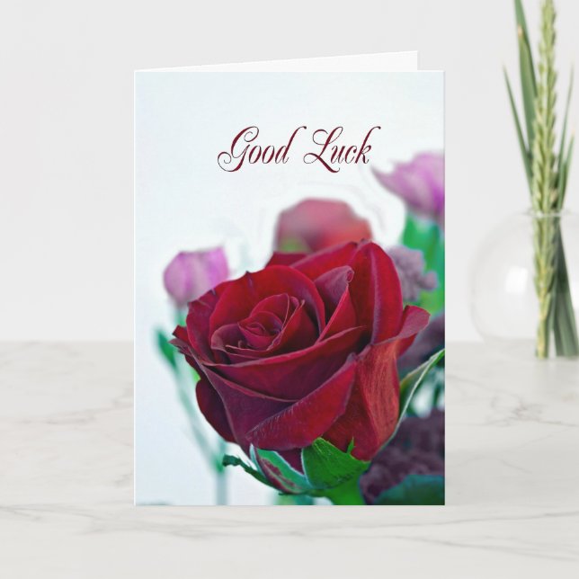 Bonne carte de chance avec une rose rouge (Devant)