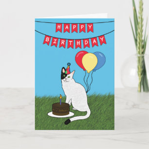 Bonne carte de chat noir et blanc anniversaire