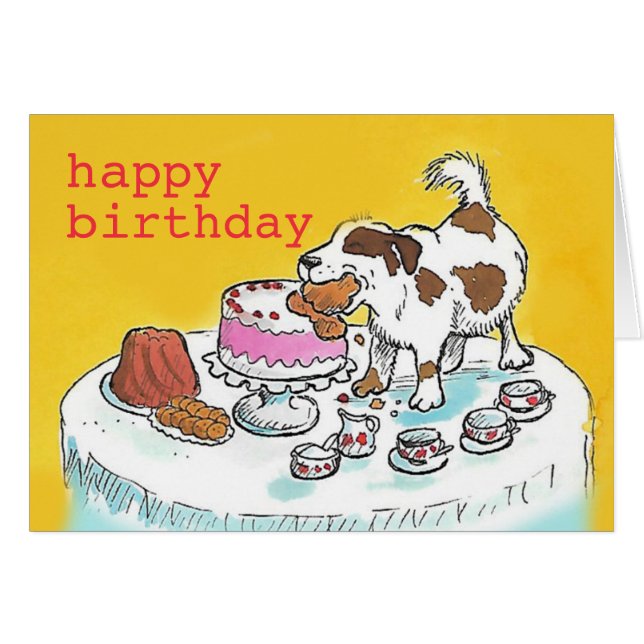 Bonne carte de chien d'anniversaire de gâteau (Devant horizontal)
