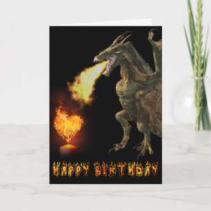 Bonne carte de coeur du feu de Dragon Anniversaire