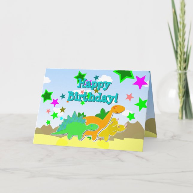 Bonne carte de dinosaures d'anniversaire (Devant)