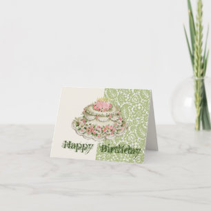 Bonne carte de gâteau Vintage pour l'anniversaire