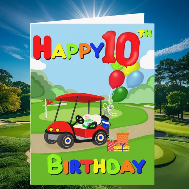 Bonne carte de golf 10th Birthday Red Boys (Créateur téléchargé)