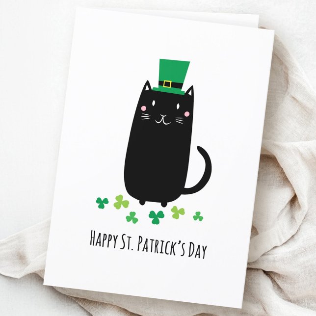 Bonne carte de jour St. Patrick avec chat noir (Happy St. Patrick's day card with black cat)