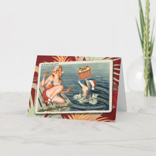 Bonne carte de Noël Dolphin Retro