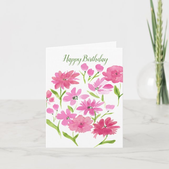 Bonne carte de note pliée rose Fleur Anniversaire (Devant)