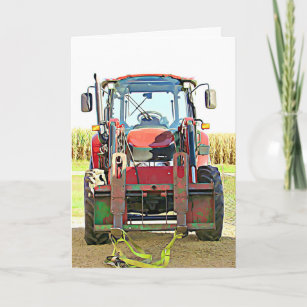 Bonne carte de tracteur rouge anniversaire