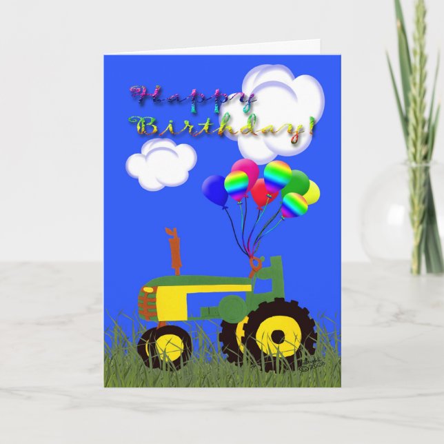 Bonne carte de tracteur vert pour anniversaire (Devant)