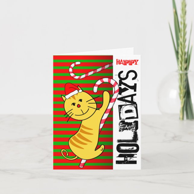 Bonne Carte de vacances Chat sur le Sucre de canne (Devant)