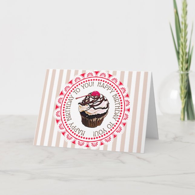 Bonne carte de voeux Anniversaire Chocolat Cupcake (Devant)