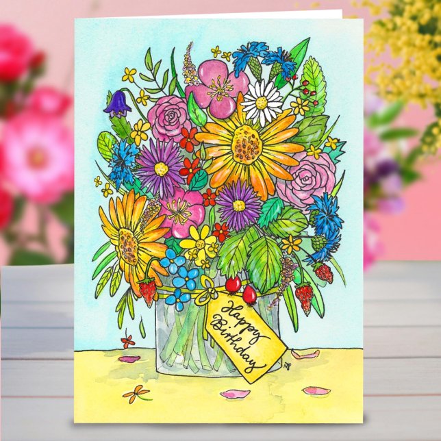 Bonne carte de voeux Birthday Bouquet par N. Janes (Créateur téléchargé)