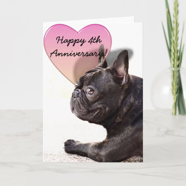Bonne carte de voeux Bulldog 4e anniversaire (Devant)
