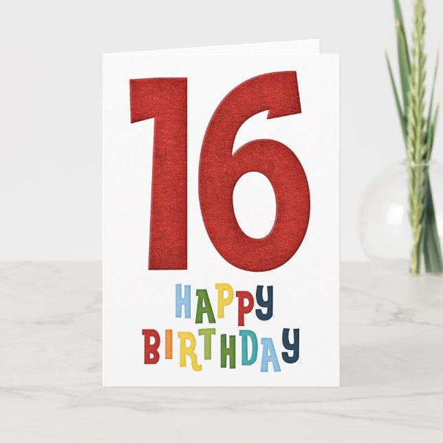 Bonne carte de voeux colorée 16e anniversaire (Devant)