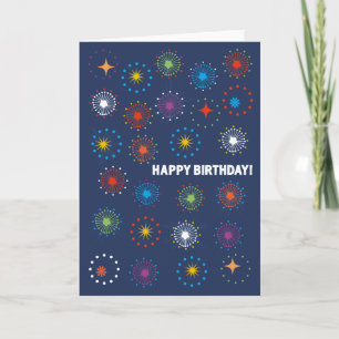 Bonne carte de voeux d'anniversaire feux d'artific