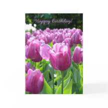 Bonne carte de voeux d'anniversaire Tulipes pourpr