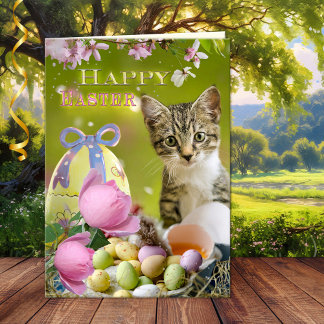 Bonne carte de voeux de Pâques Cute Kitten