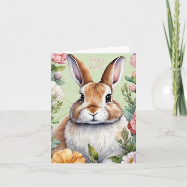 Bonne Carte de voeux de Pâques Floral Bunny (Devant)