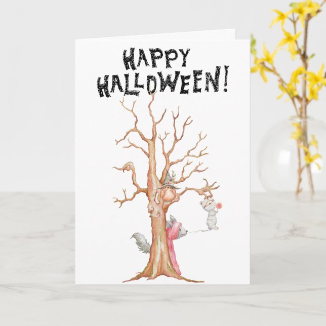 Bonne carte de voeux Halloween Woodland Animals (Fleur jaune)