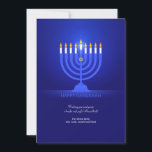 Bonne carte de voeux Hanoukka<br><div class="desc">Une belle carte de voeux Hanoukka avec un arrière - plan bleu royal et une menorah éclairée. (Vecteurs de vacances par Vecteezy). La carte est facile à customiser avec votre libellé, police, couleur de police, forme de papier et choix du type de papier. Pas exactement ce que vous cherchez ?...</div>